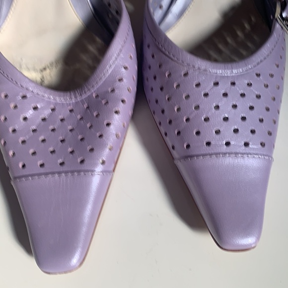 NORDSTROM LAVENDER LEATHER SHOES WOODEN HEELS SZ 6 HEEL MULE - Picture 10 of 14